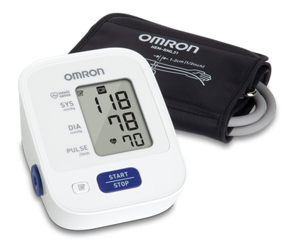The Omron 3 Series blood pressure monitor with cuff and digital readout. Cheap and accurate, good for monitoring your blood pressure if you have Long Covid